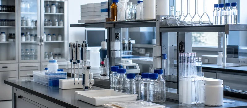 Laboratory reagents, glassware and testing consumables.