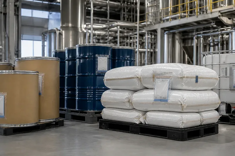Sealed ingredient supply formats staged in a partner facility.