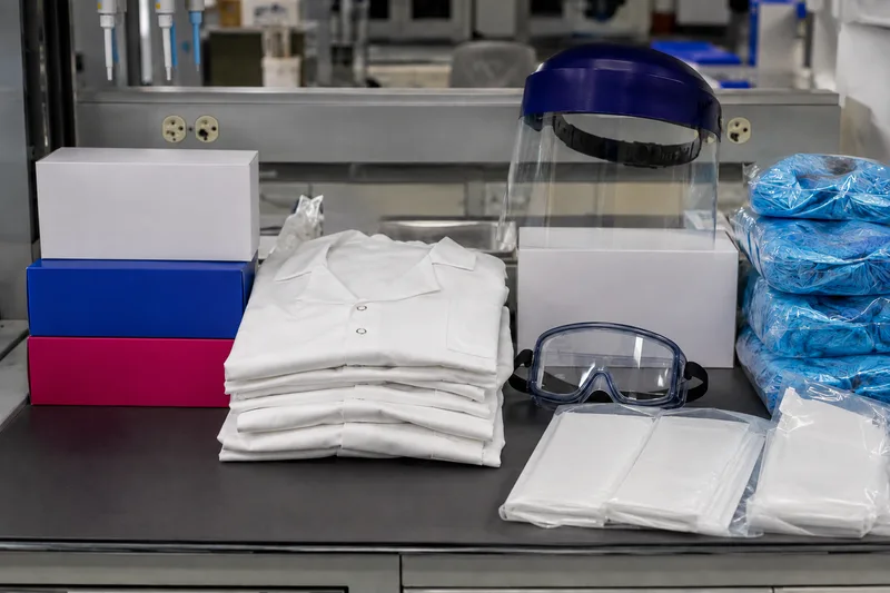 Laboratory coats, gloves, goggles and face protection.
