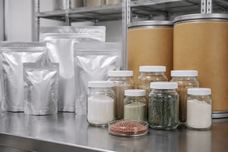 Nutraceutical input samples with sealed commercial formats.