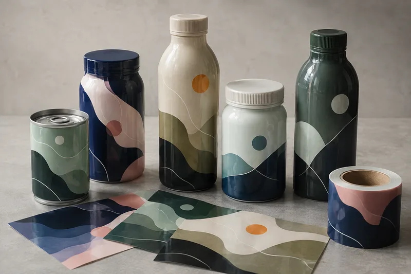 Full-body shrink sleeves on bottles, jars and cans.