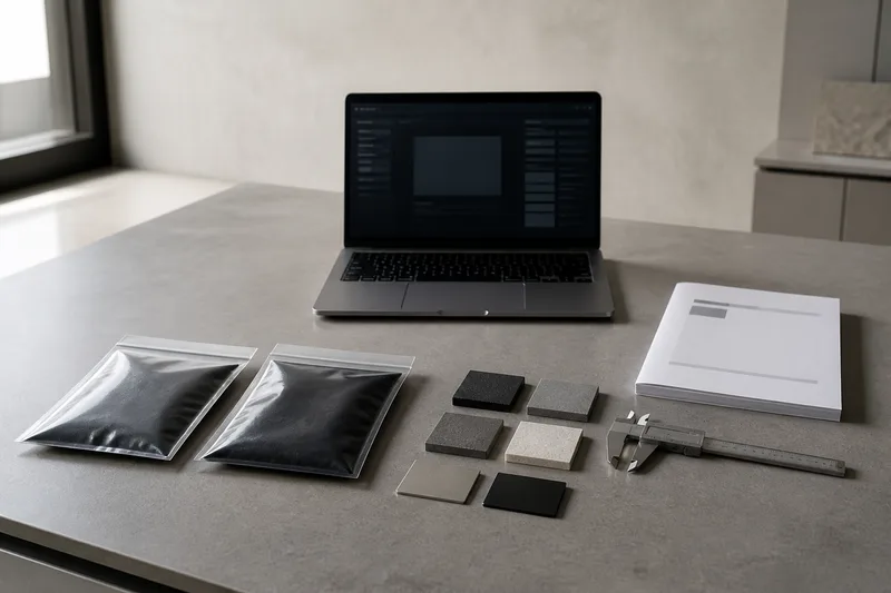 Sealed samples and specification materials prepared for technical comparison.