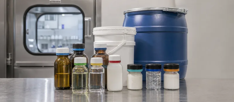 Sealed formulation samples and commercial preservative containers.