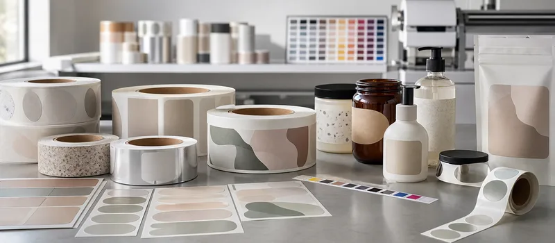 Printed label rolls, die-cut sheets and labelled containers.