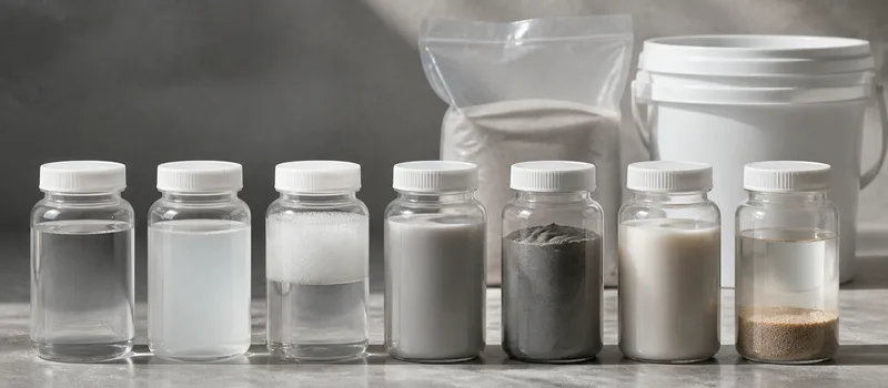 Closed samples demonstrating different viscosities and suspension.